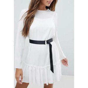 ASOS Long Sleeve Pep Hem Mini Dress With Belt
